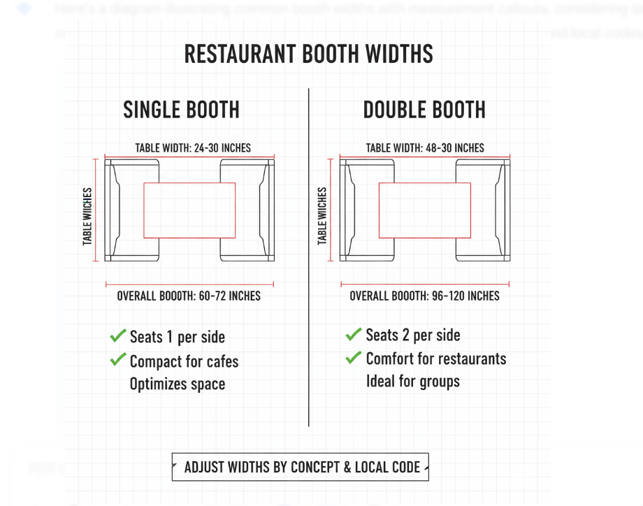 measurement callouts on booth width