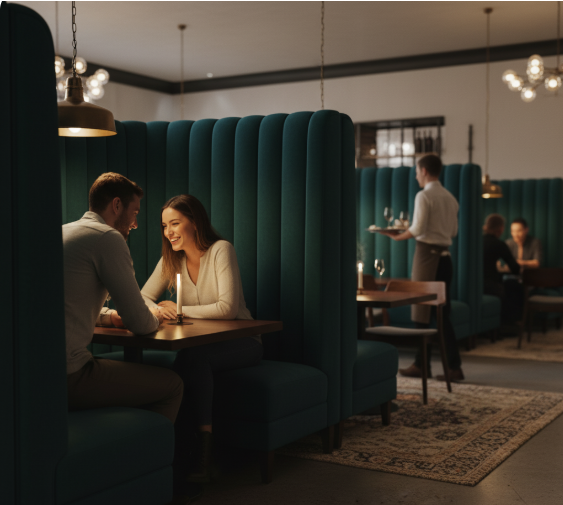 guests enjoying privacy in booth seating