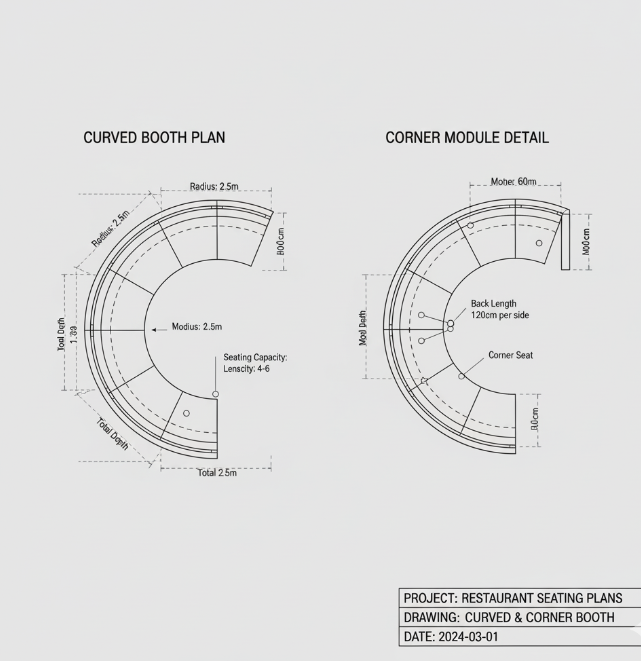 curved booth plan and corner module