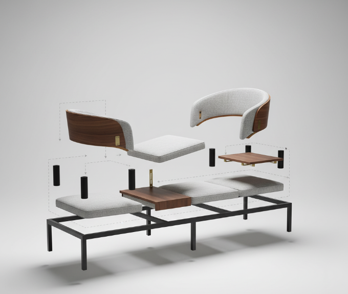 modular bench sections exploded