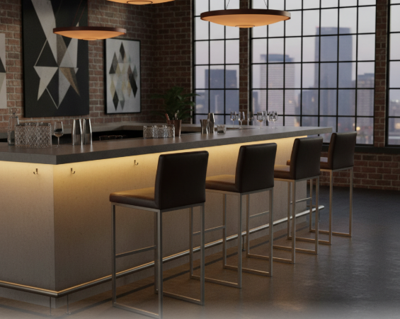 commercial bar stools in a bar interior