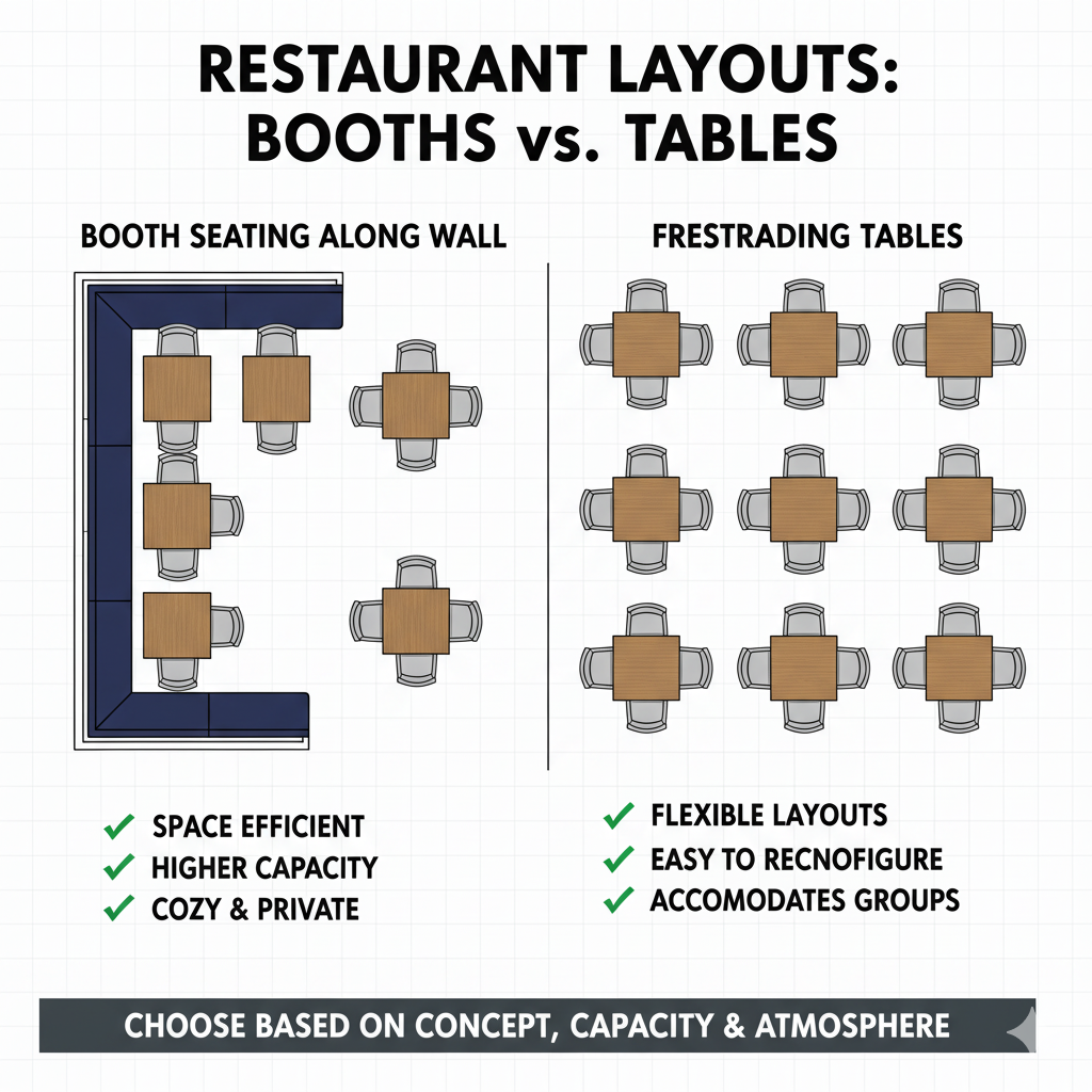 booths along wall vs freestanding tables