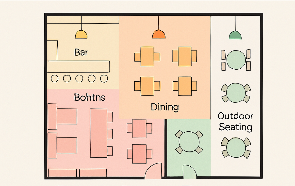 restaurant layout zoning with lighting cues