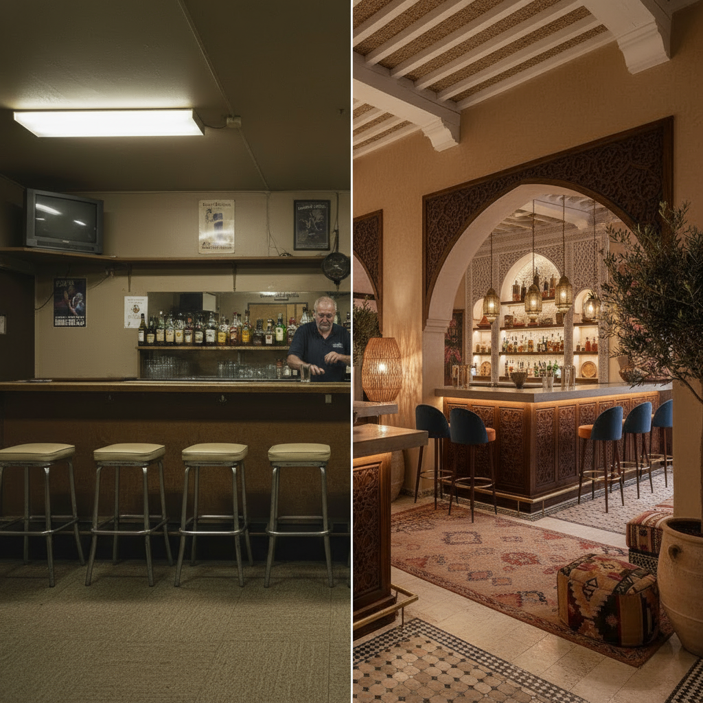 before-after of a bar adapted to local habits