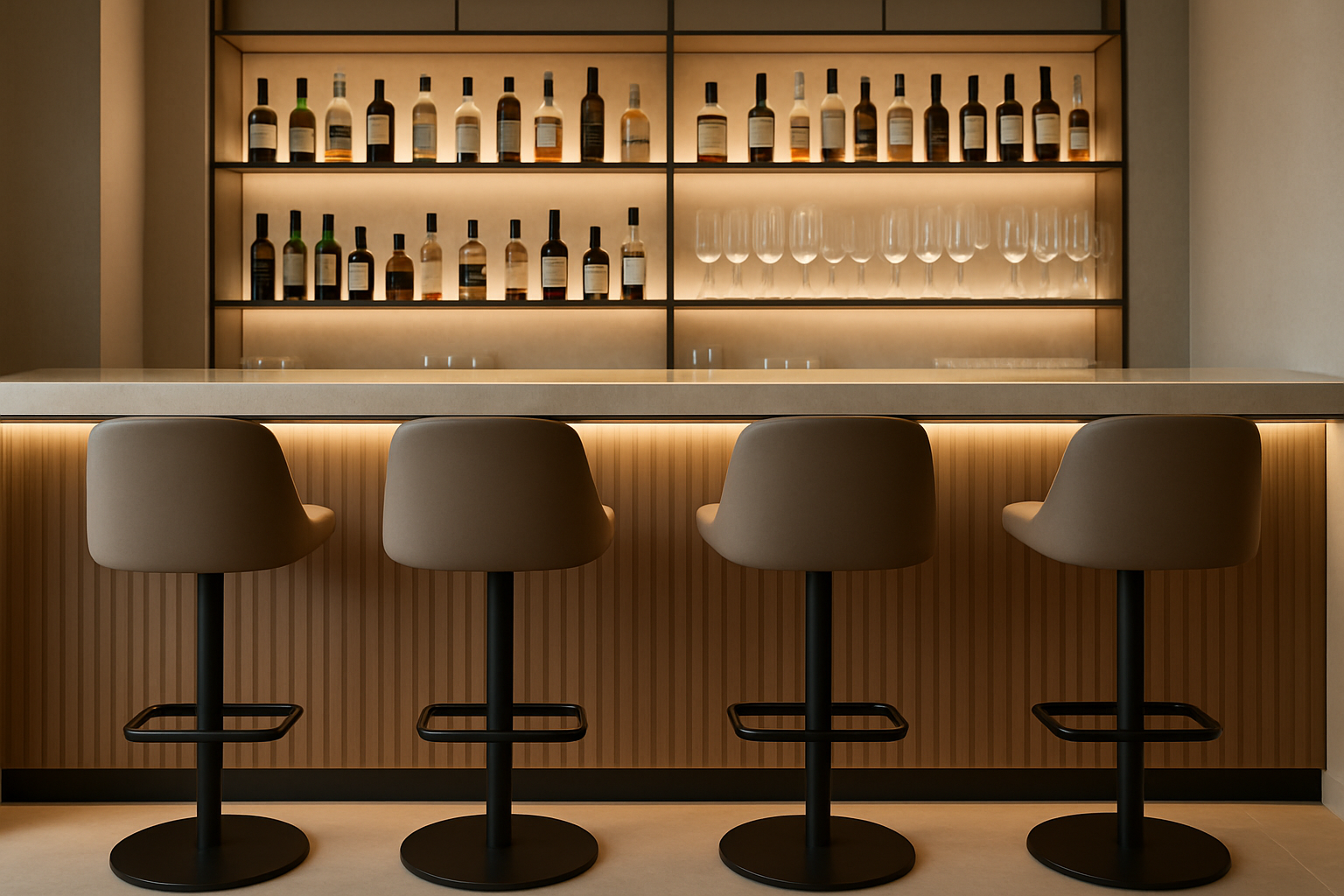 bar counter with matched stools and footrest
