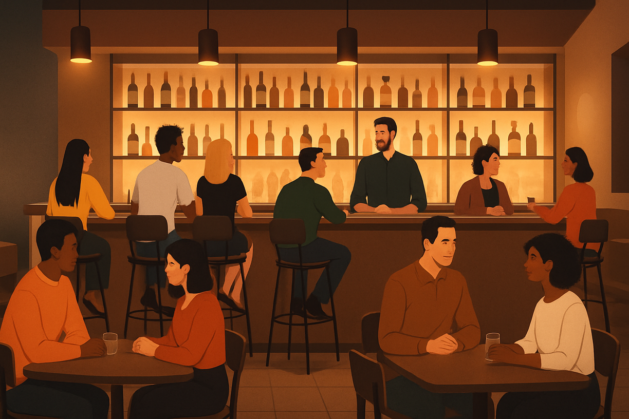 contrast of bar stools and dining chairs