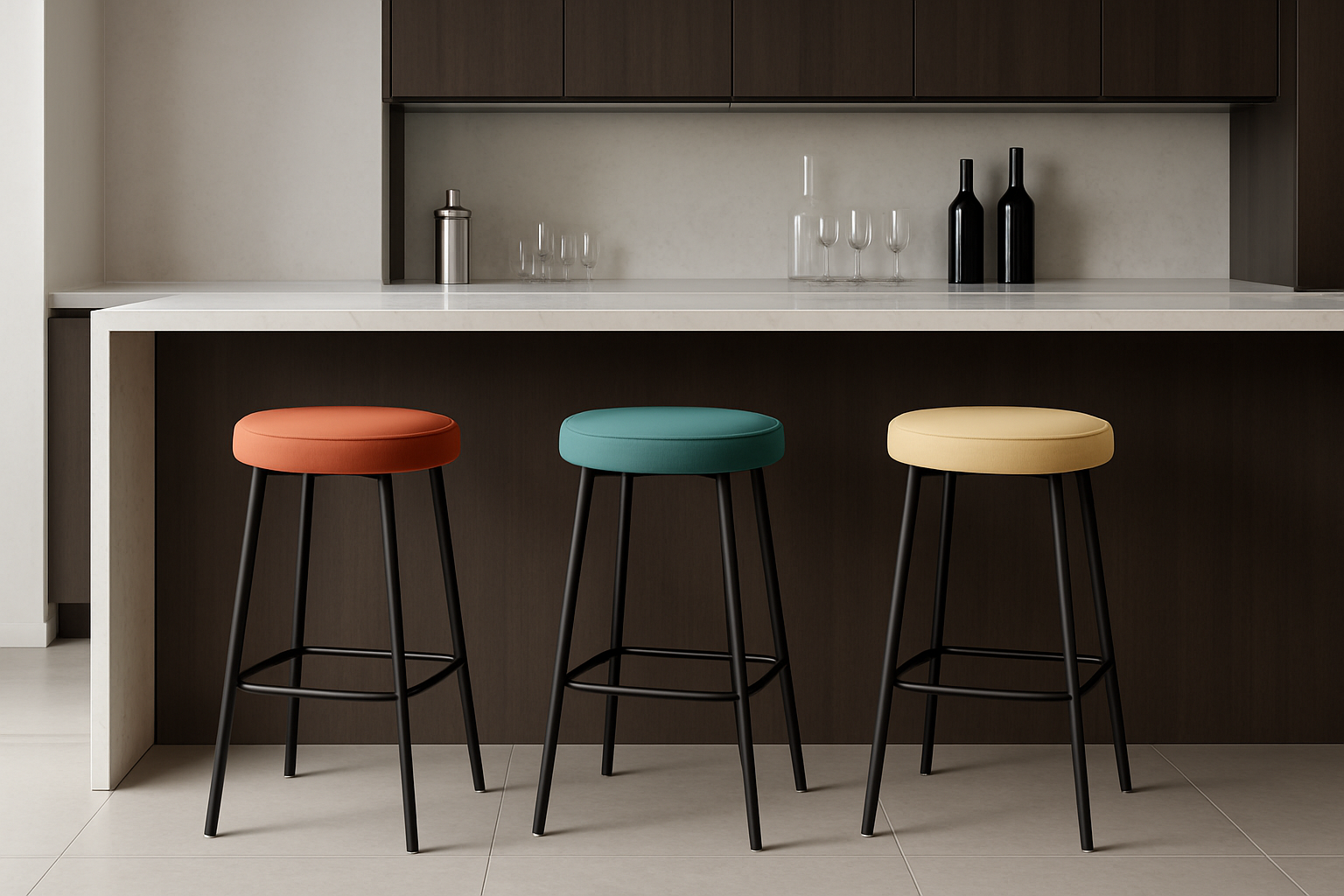 bar stools upgraded with color-matched seat cushions