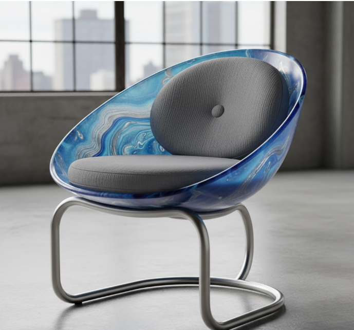 hybrid chair: metal base with resin shell and upholstered pad