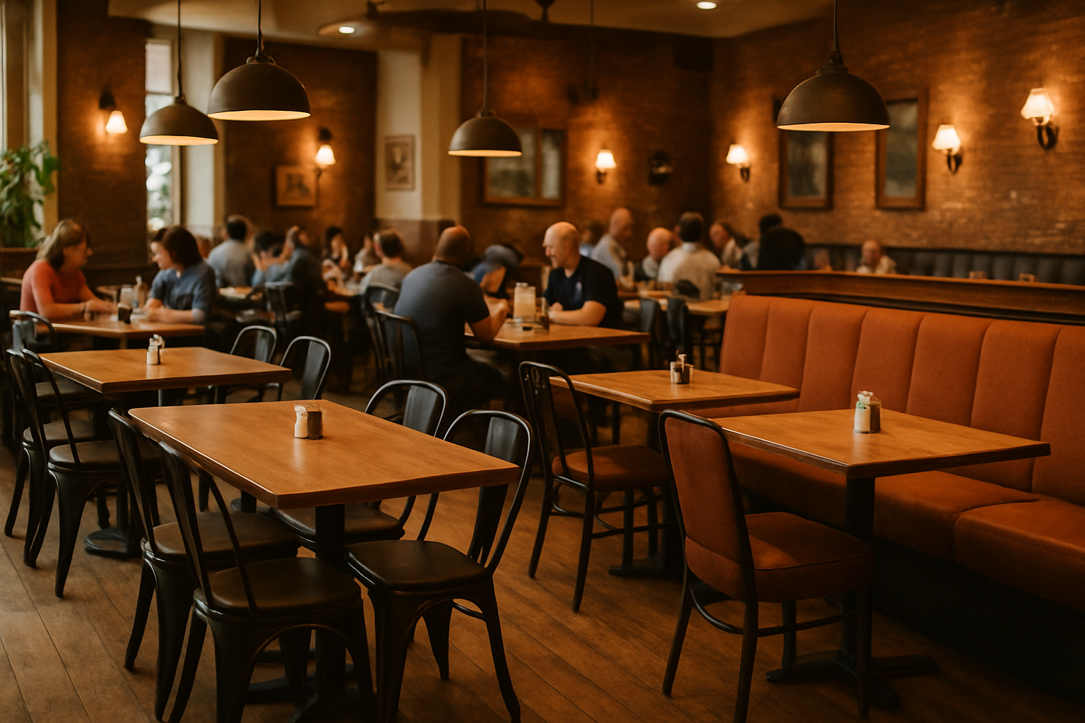 busy dining room with different materials