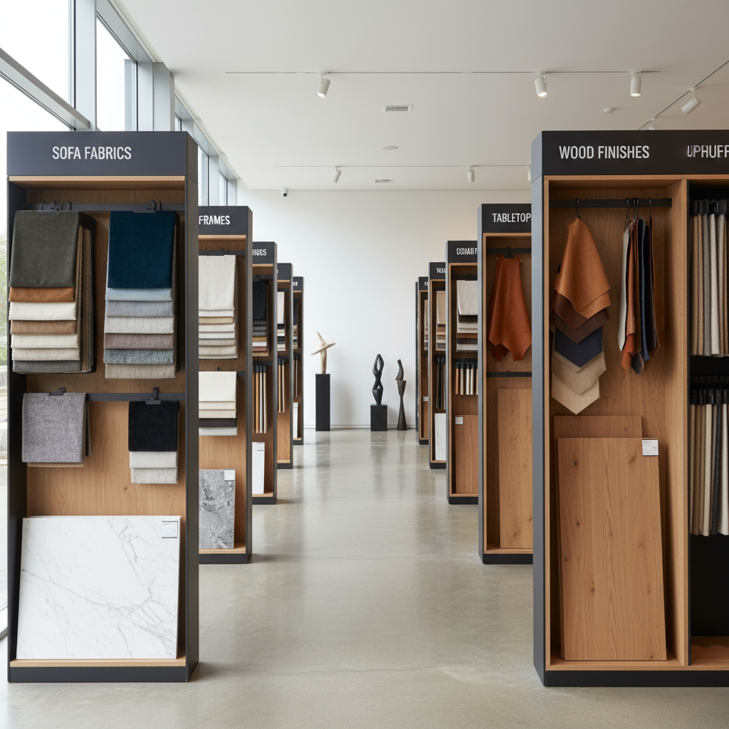 categorized furniture samples on racks