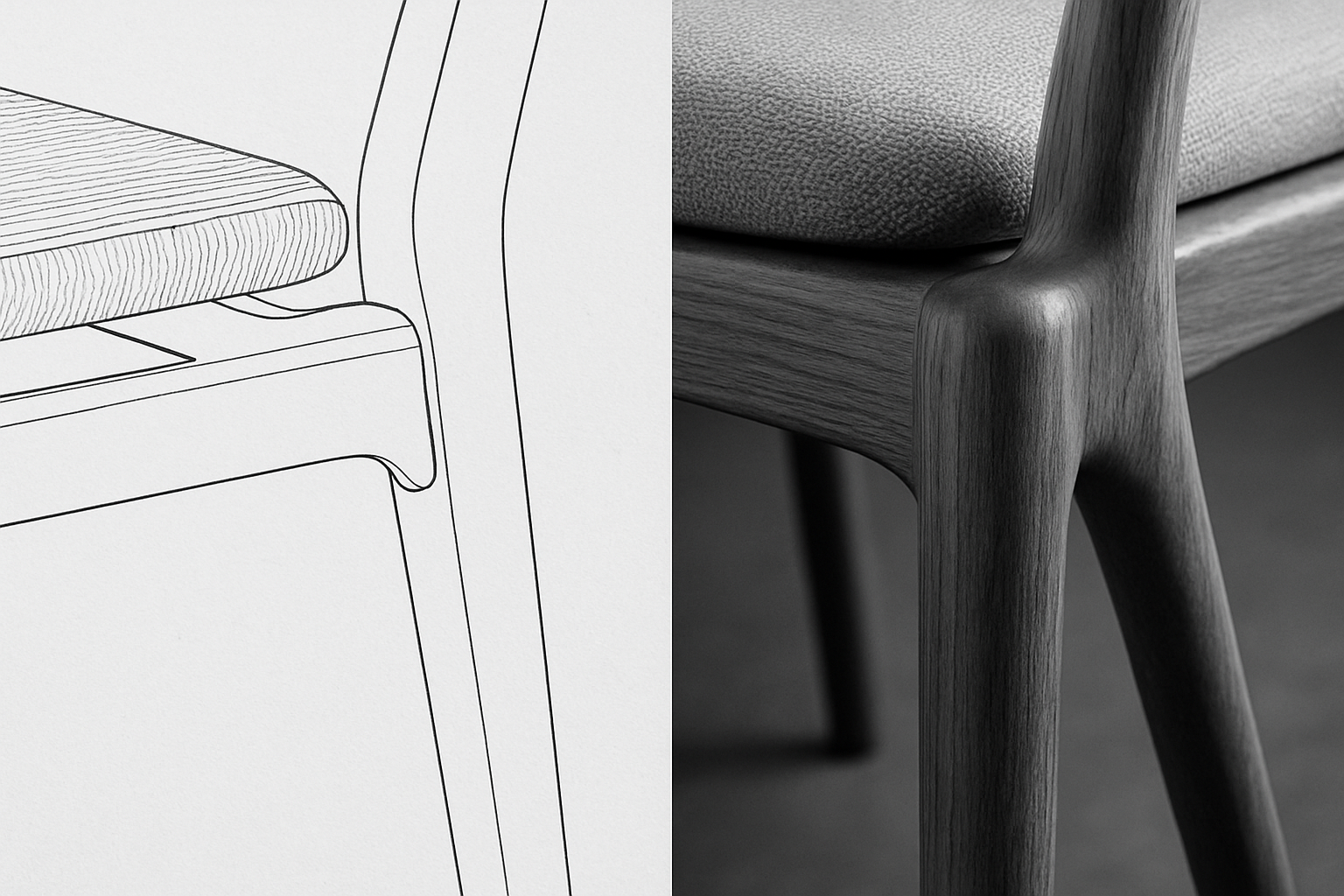 side-by-side of chair frame details