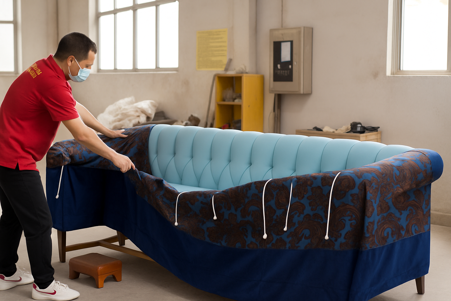 A photo of the LIVEMATE factory team working on a custom furniture order