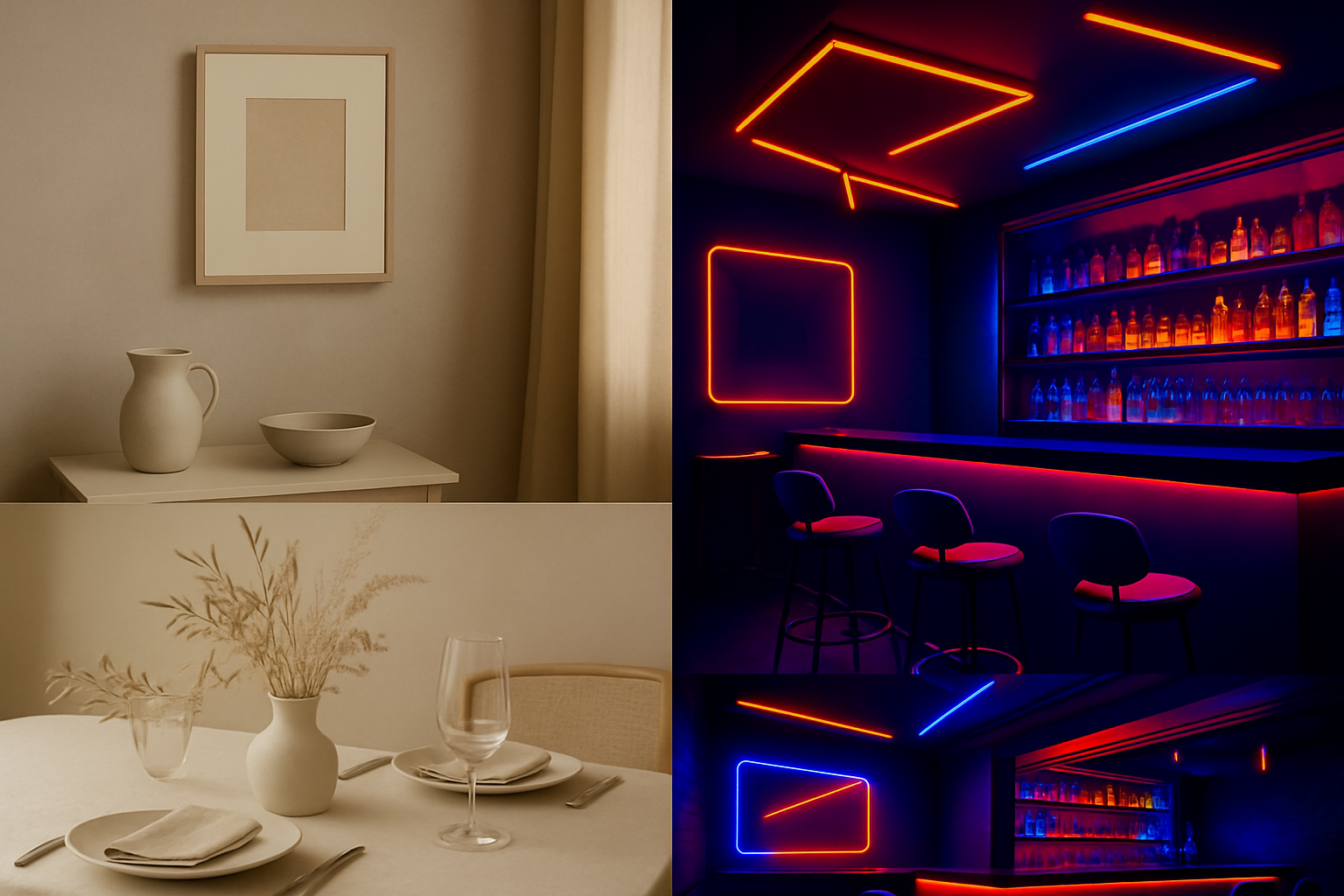 mood boards: calm dining vs lively bar
