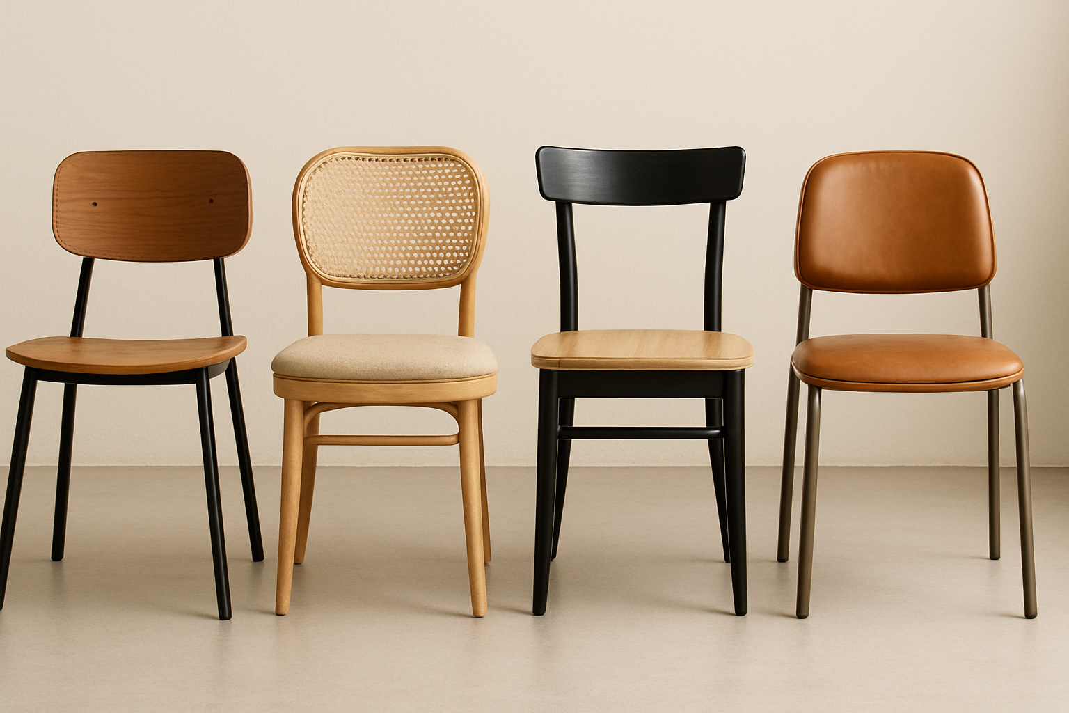 commercial cafe chairs in mixed materials and finishes