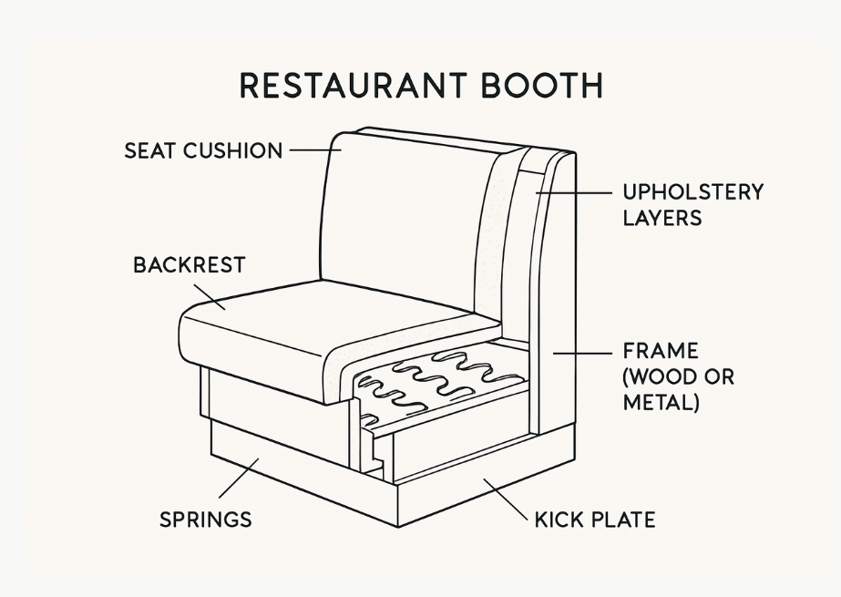 restaurant booth cutaway diagram with labeled parts