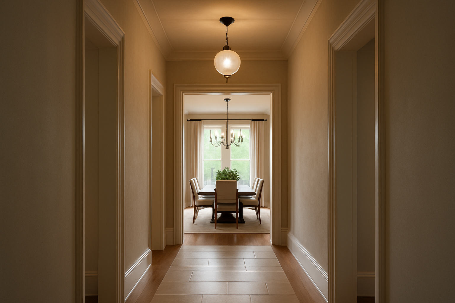 entry to dining axis with light emphasis