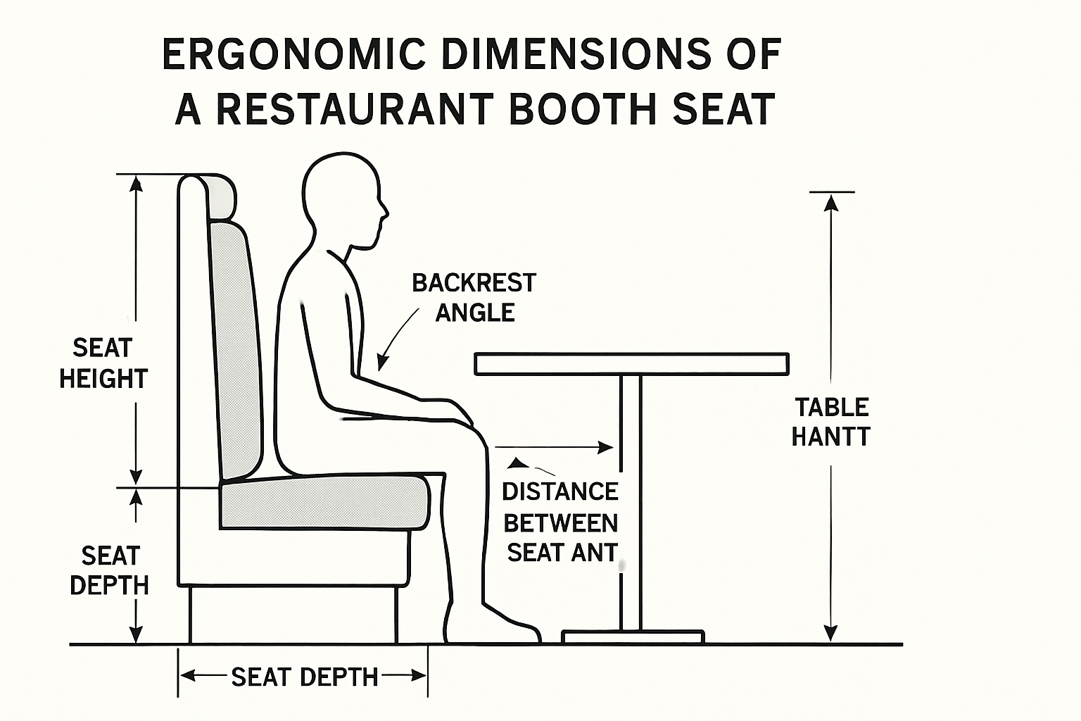 a diagram showing ergonomic dimensions of a booth seat