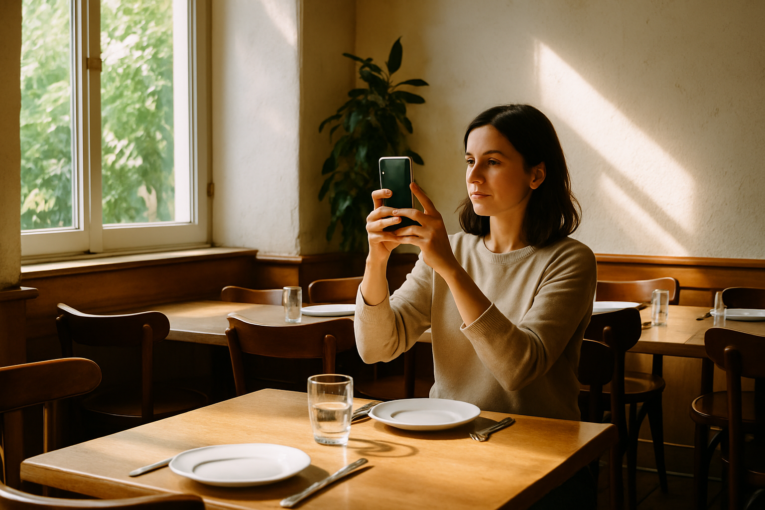 guest taking photo in well-lit corner