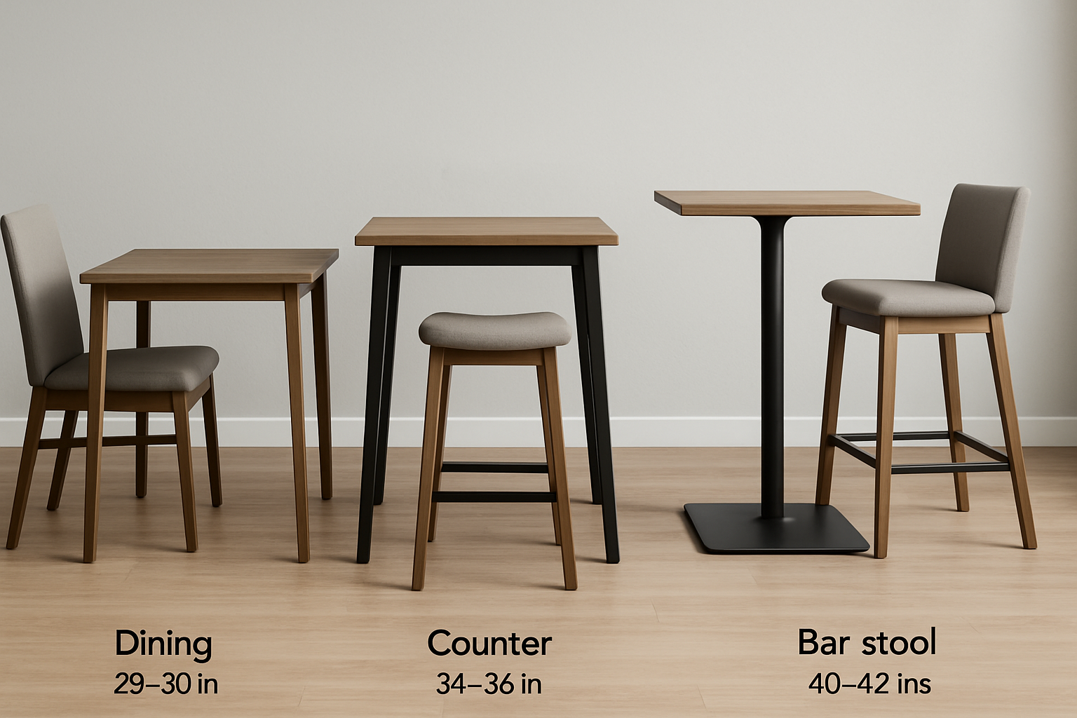 lineup showing dining, counter, and bar heights
