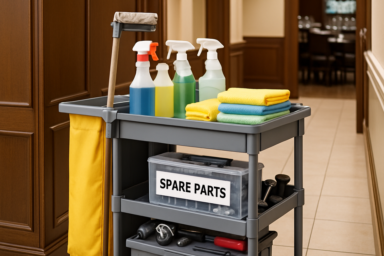 maintenance cart with cleaners and spare parts