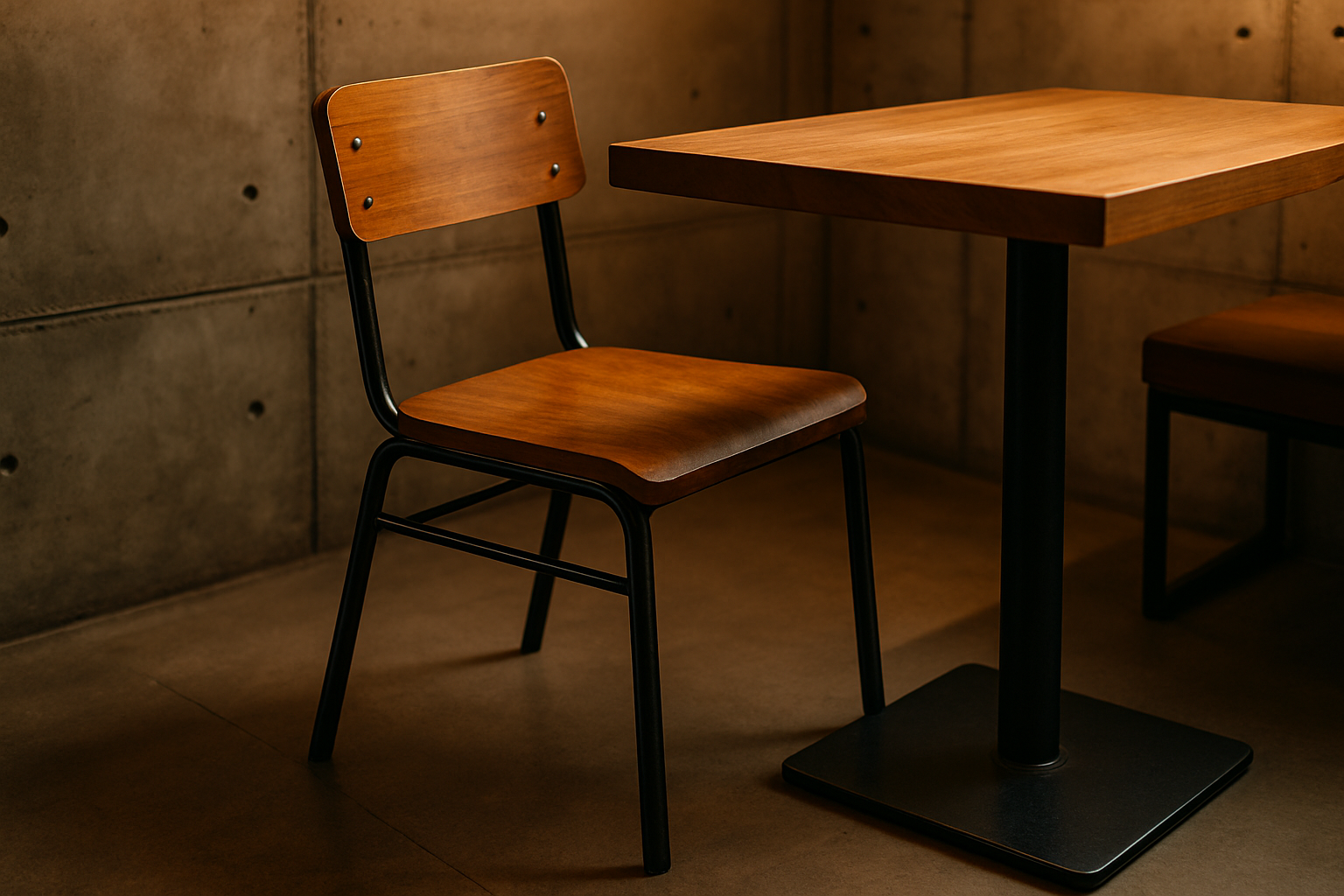 metal frame chair with wood top table