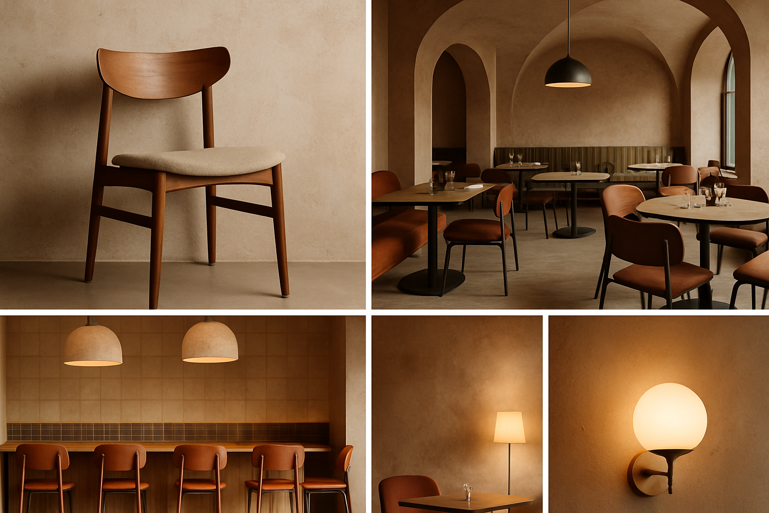 mood board linking seating to concept and lighting