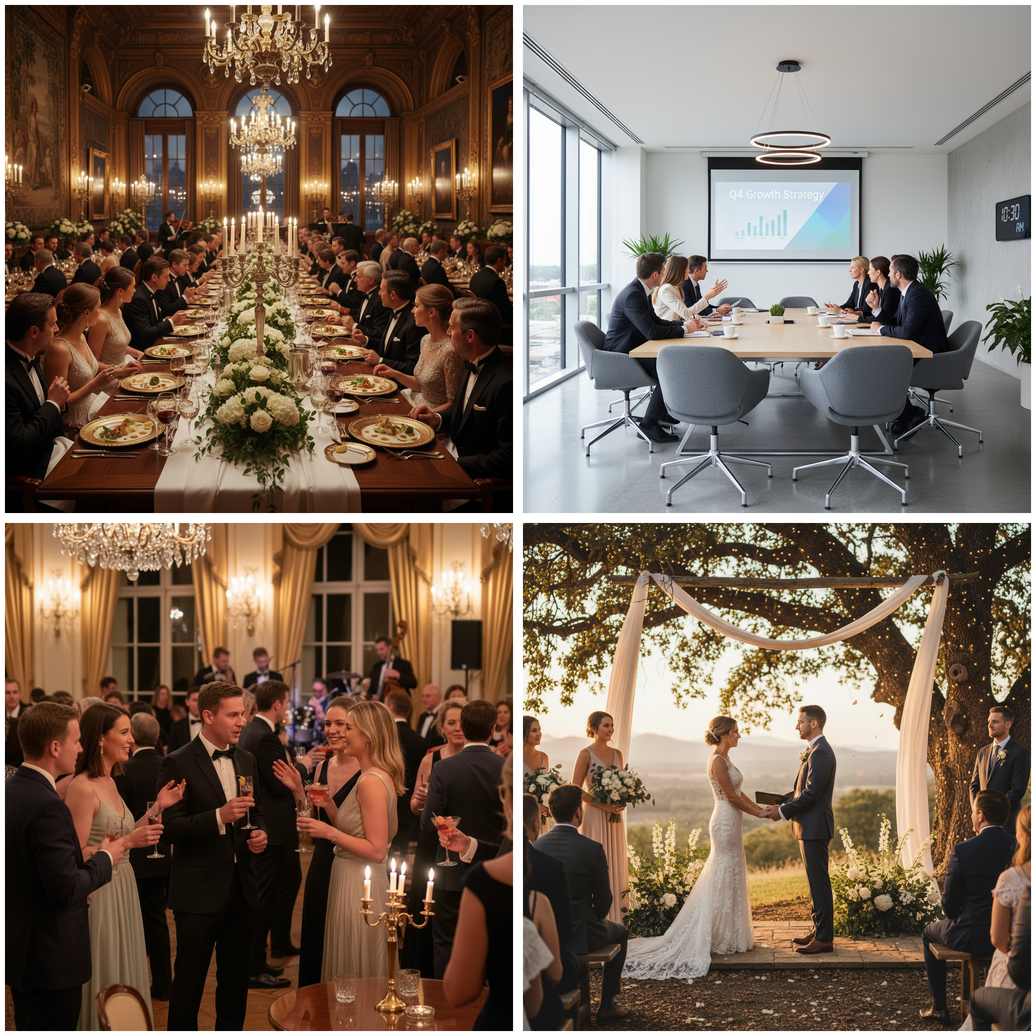 photo grid: banquet, conference, cocktail, wedding