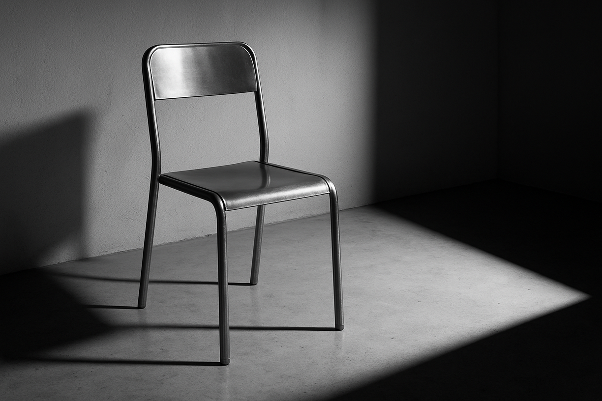 plain steel chair in stark lighting