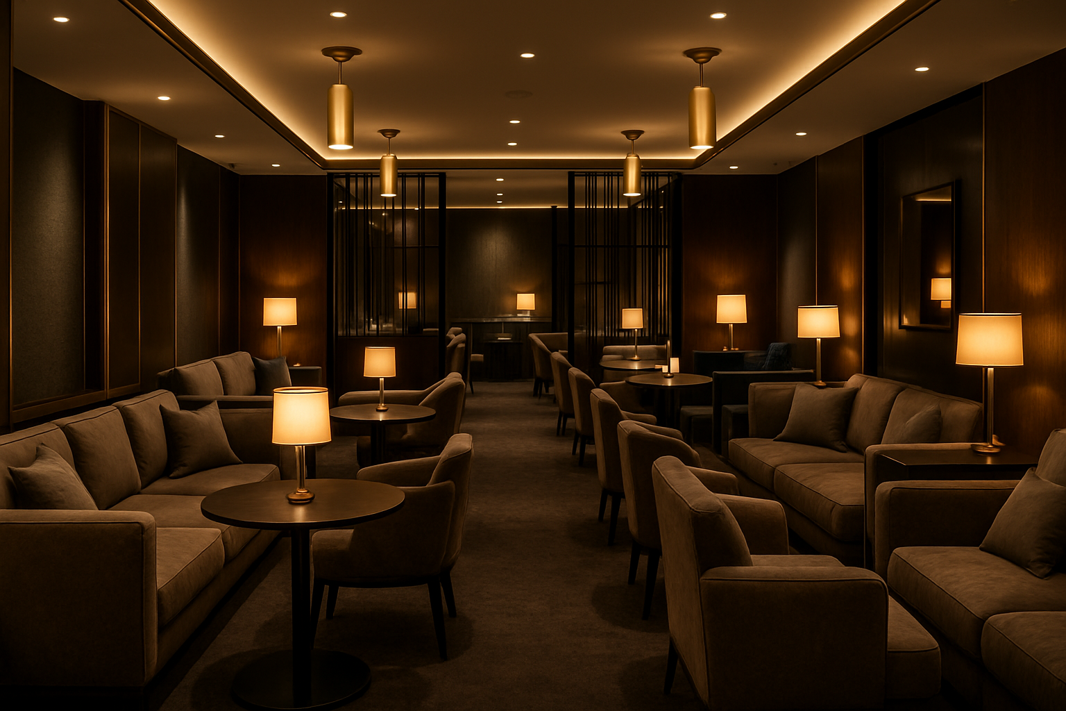 a sophisticated VIP lounge with plush sofas and private tables