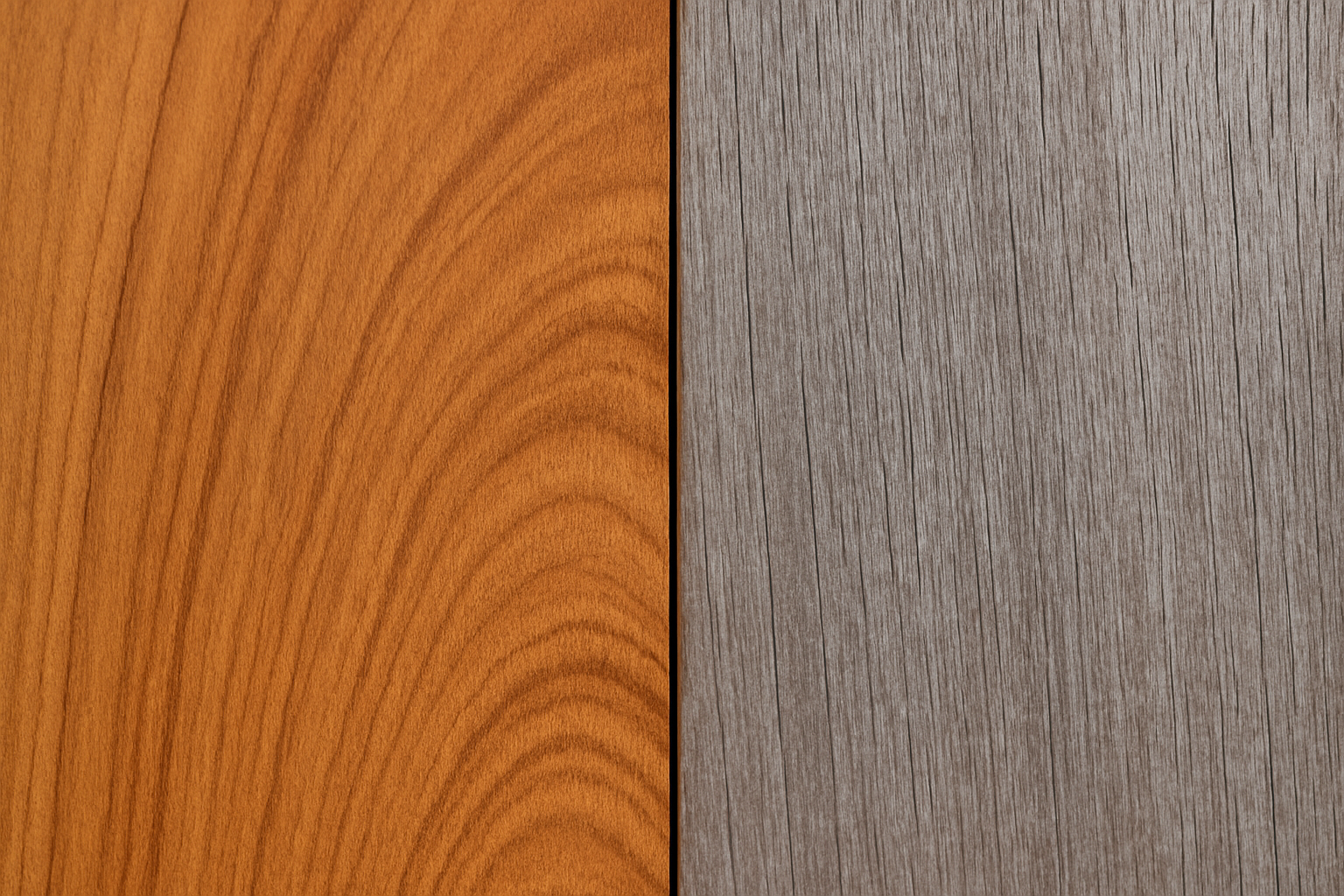 fresh vs silvered teak boards side by side