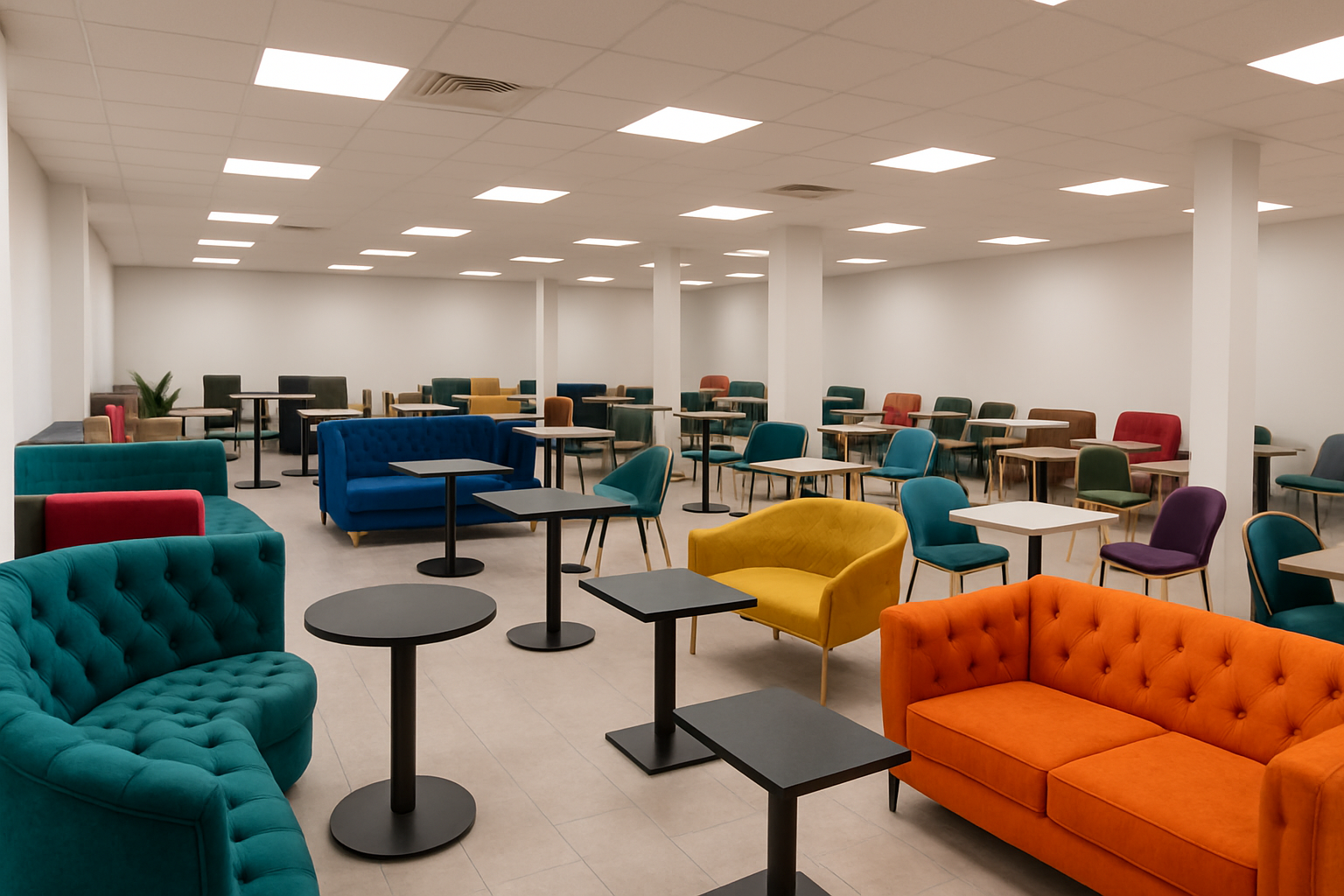 wholesale nightclub furniture pieces including sofas tables and chairs in a showroom