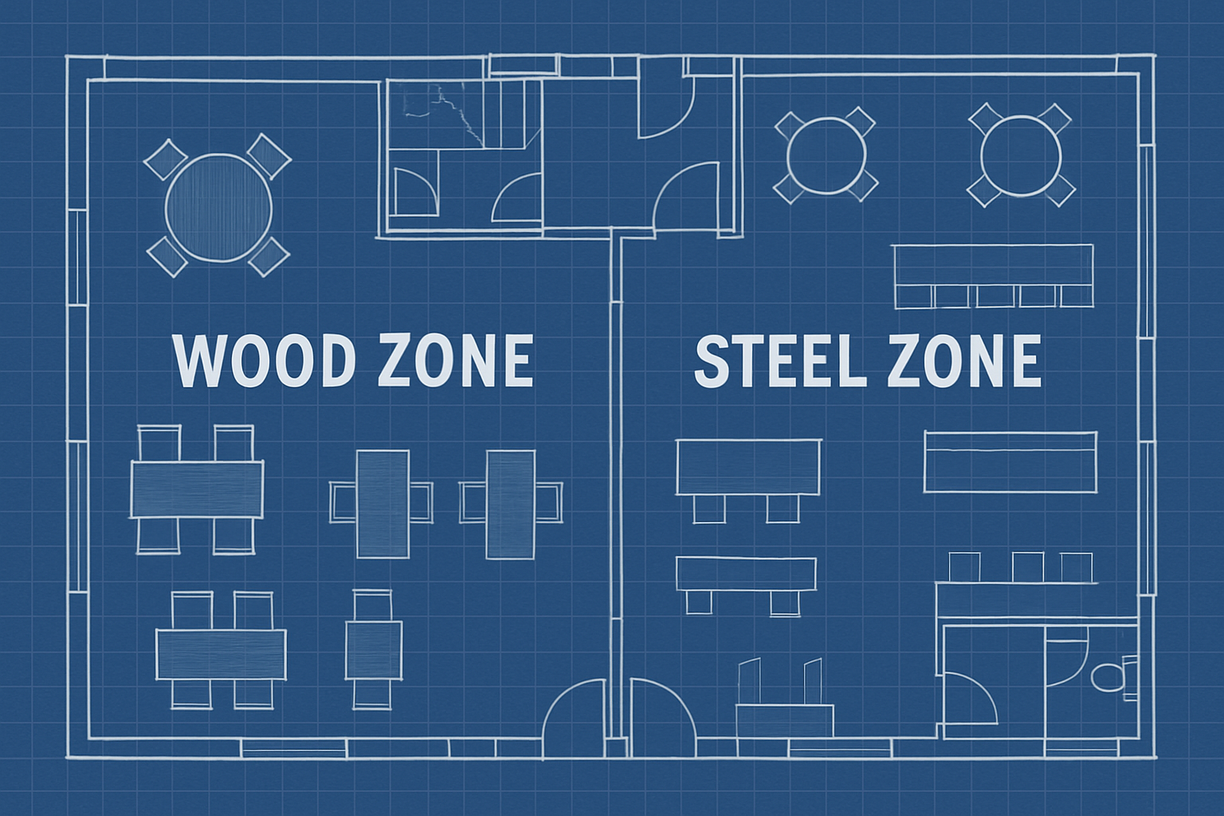 zoned floor plan wood vs steel