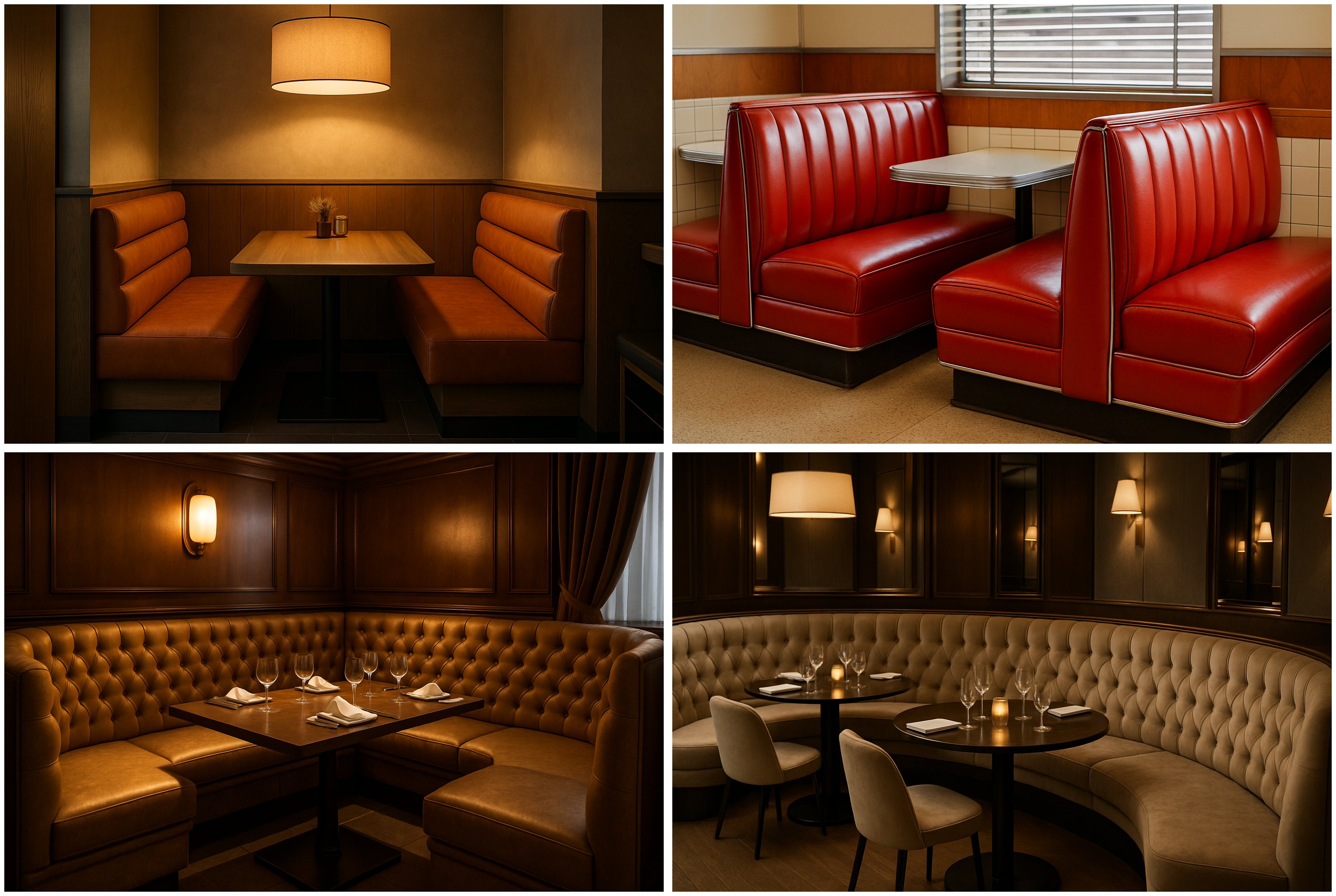 examples of single, double, L-shaped, and curved booths