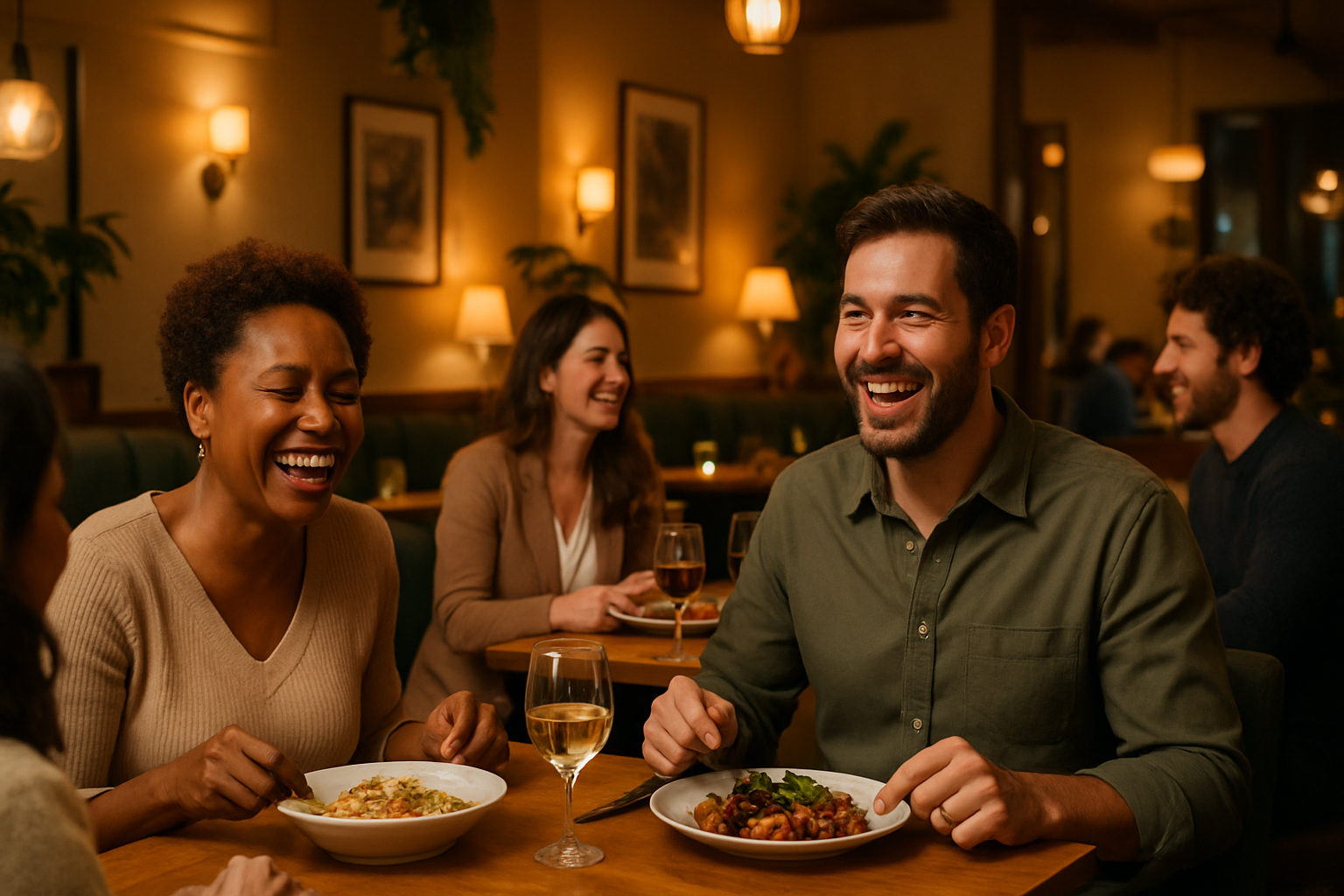 happy customers dining in a restaurant with a comfortable and inviting atmosphere