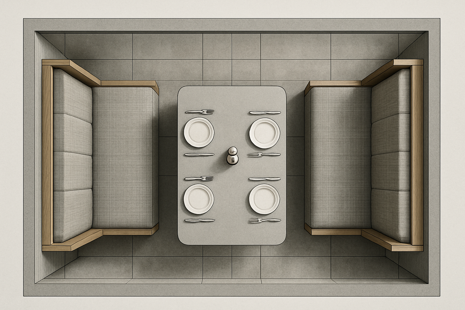restaurant booth layout with clear spacing and proportions
