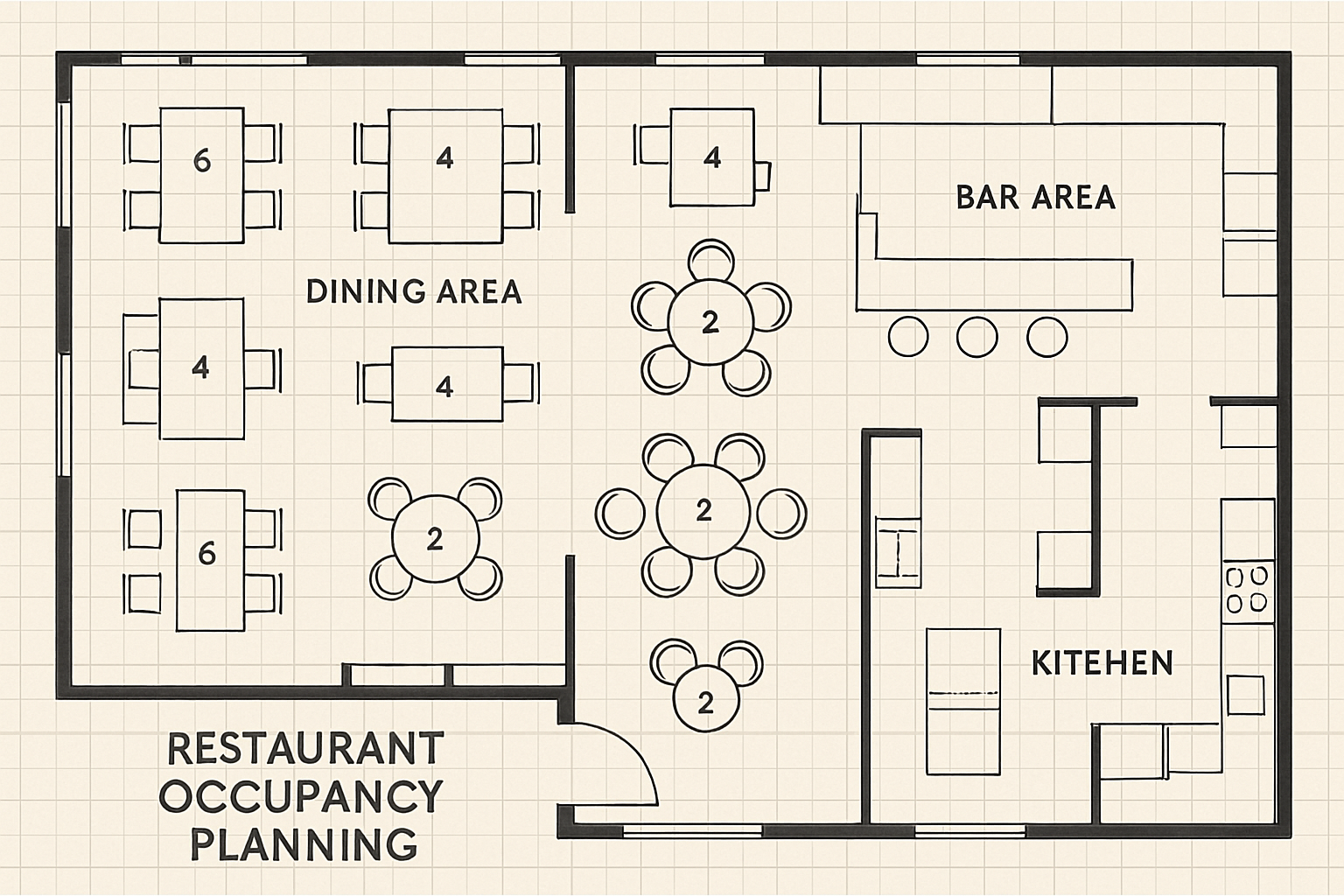 restaurant occupancy planning with floor plan and capacity label