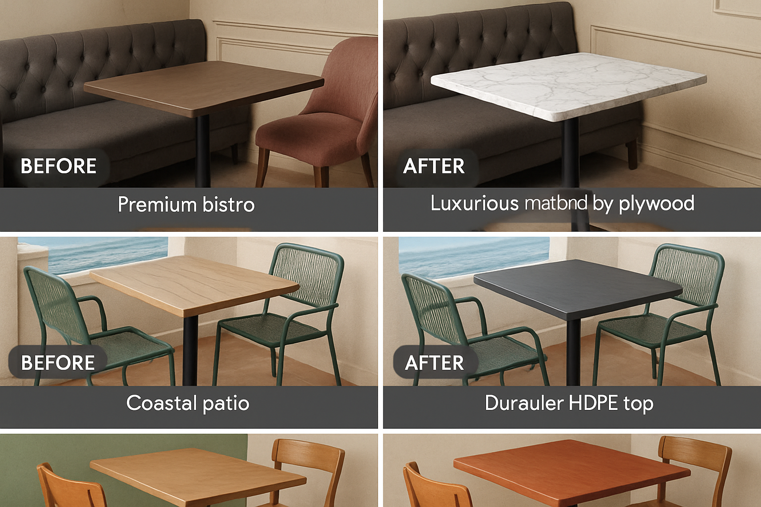 before-and-after tables in three restaurant concepts