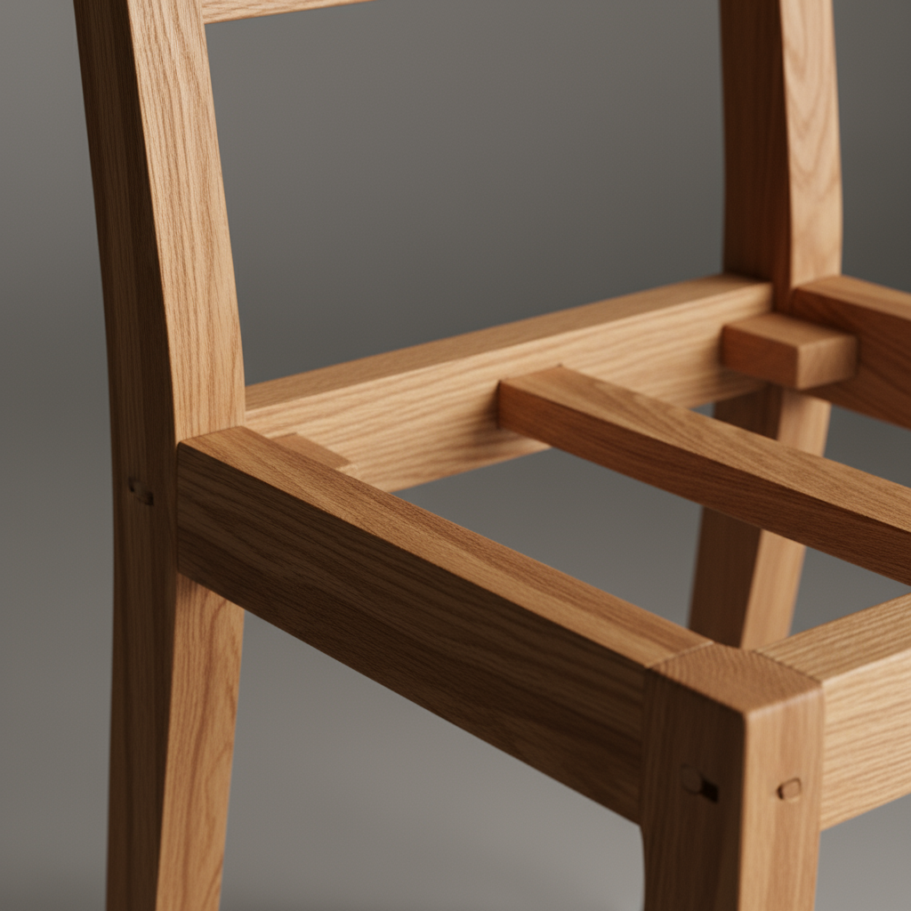close-up of wood chair frame and seat