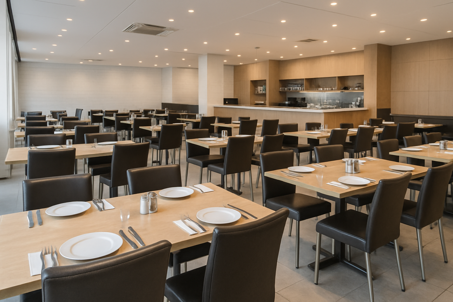 A sparkling clean restaurant interior with well-maintained dining chairs
