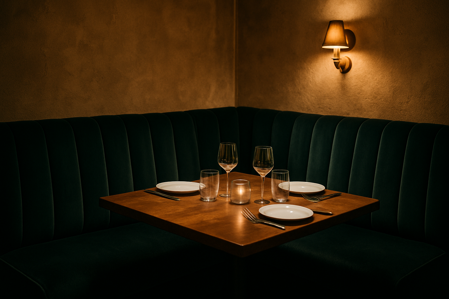 a cozy and private restaurant booth with comfortable upholstered seating