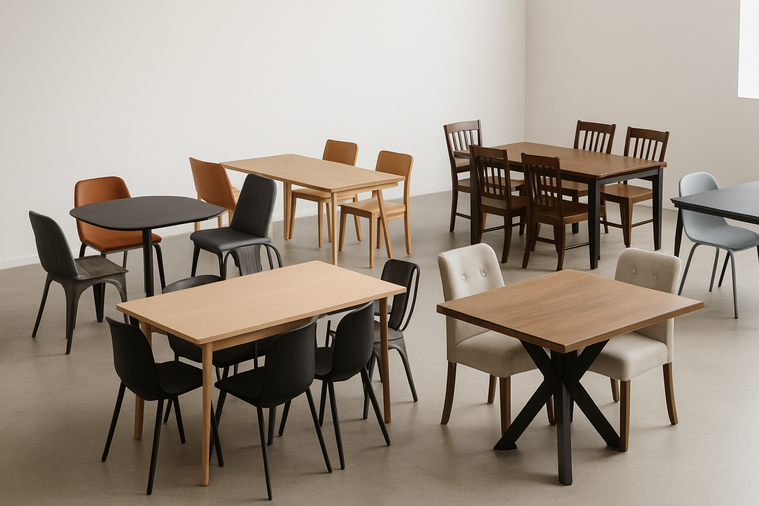 a curated collection of various table and chair sets showcasing different styles and materials
