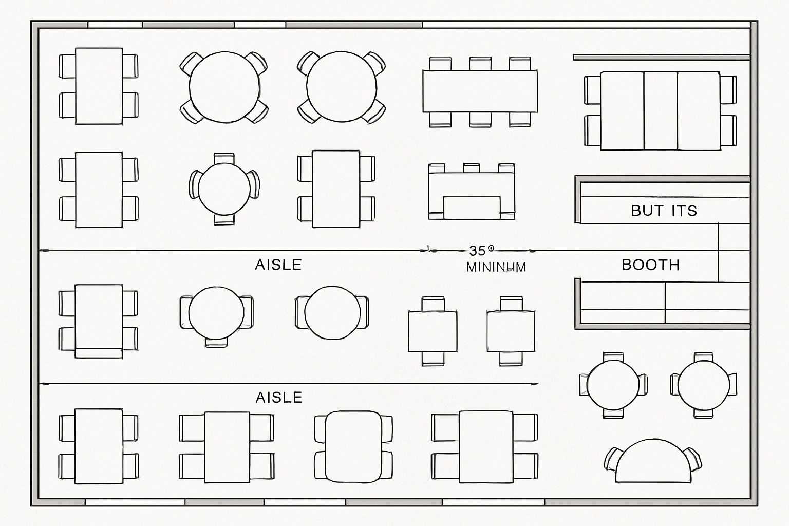 a digital floor plan of a dining area showing table layout and traffic flow aisles
