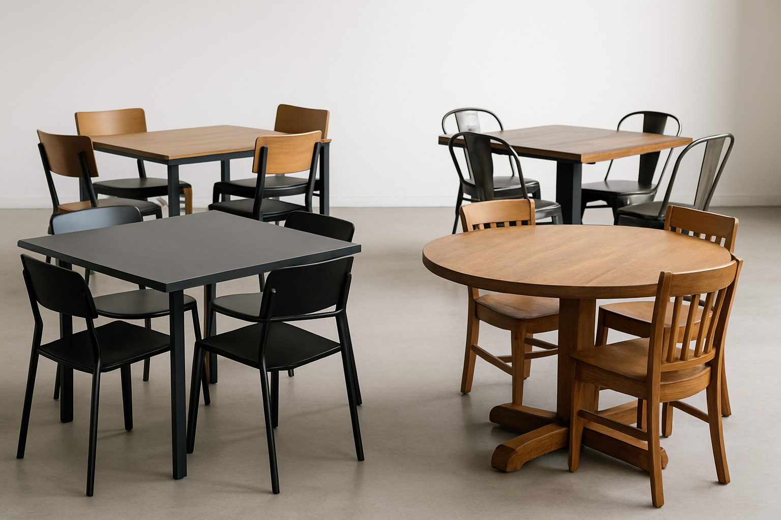 a collection of different dining table sets, including round and square tables, in various styles