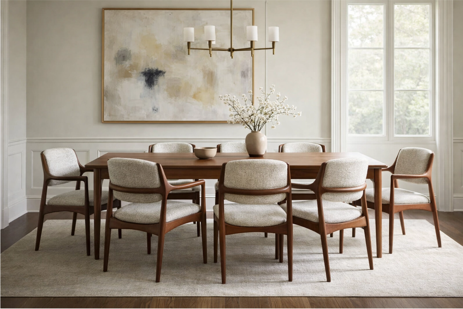 An elegant dining room where classic Mid-Century Modern chairs look both stylish and timeless