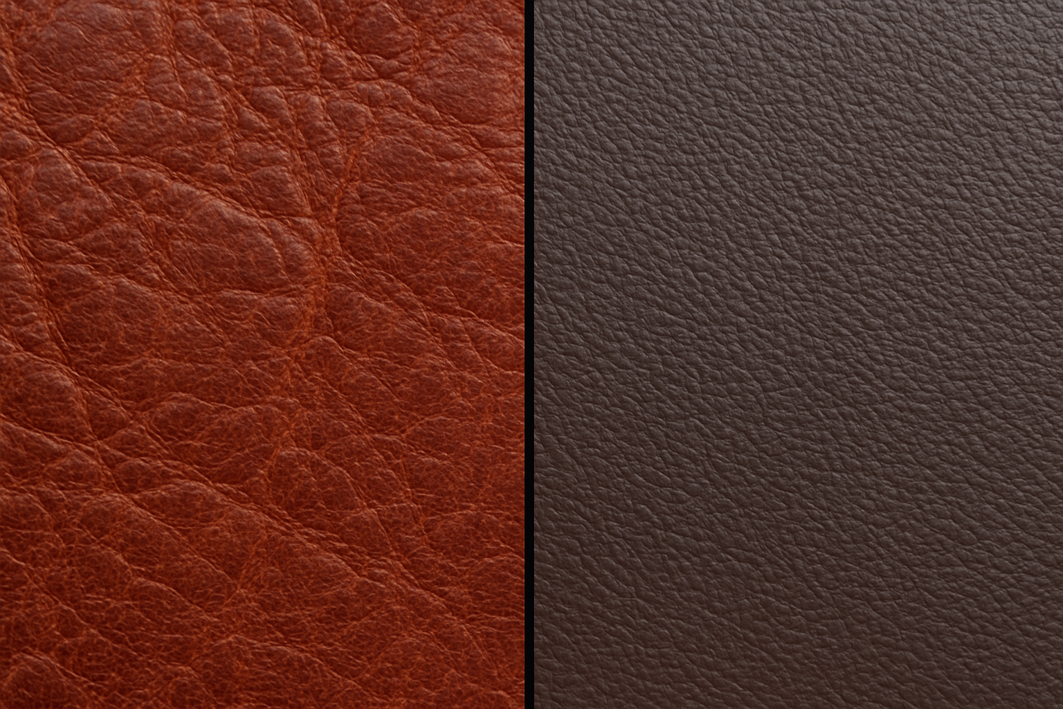 a side-by-side comparison of a luxurious pigmented leather and a durable commercial-grade vinyl swatch
