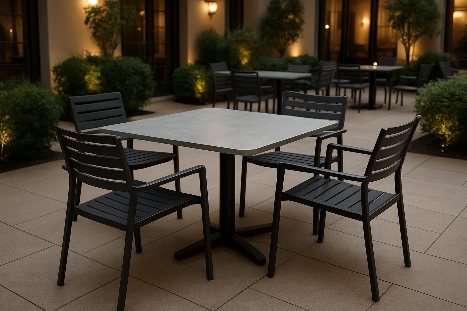 elegant patio dining set with sintered stone top and aluminum chairs