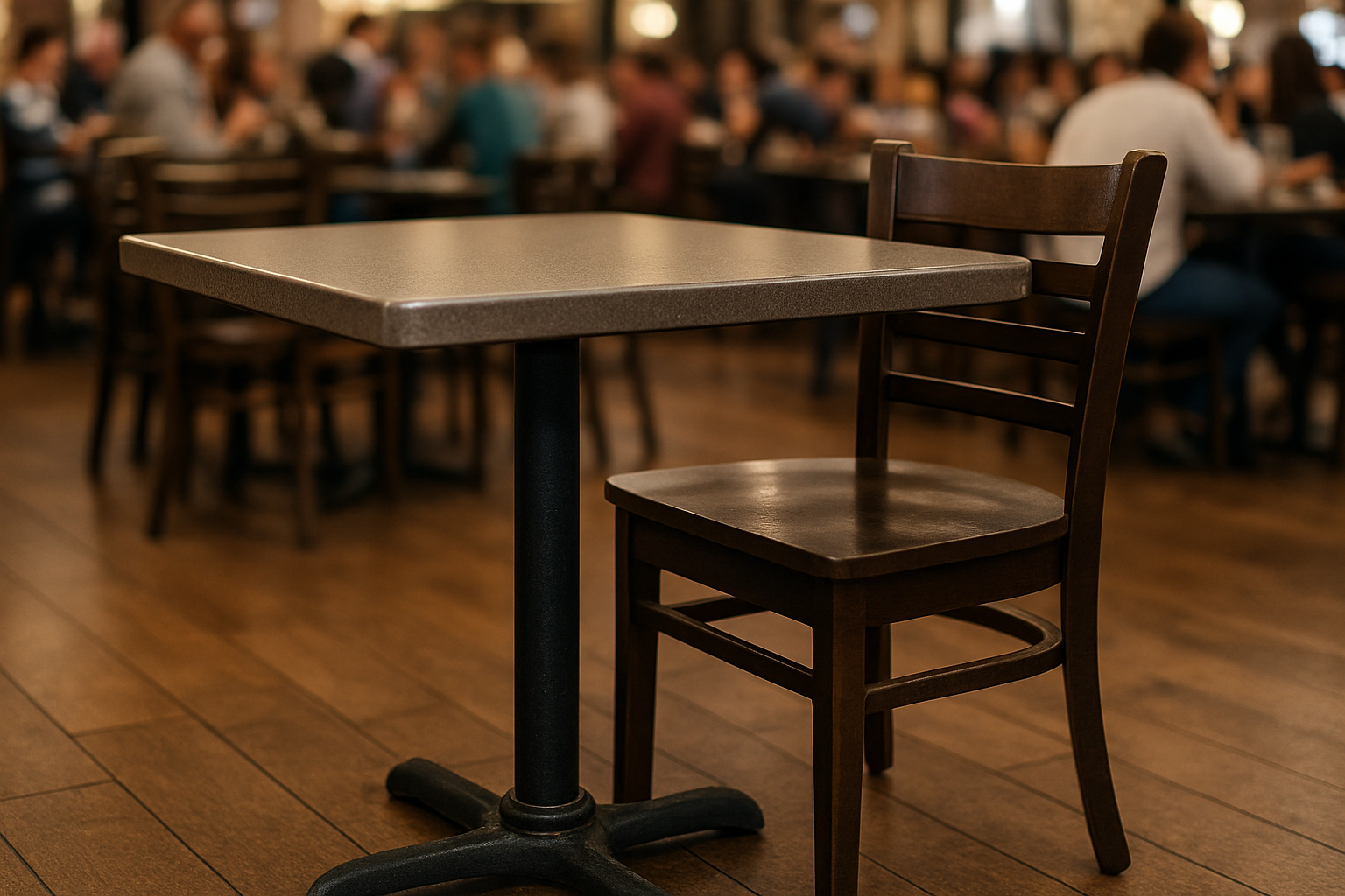 a sturdy, commercial-grade dining set in a busy restaurant setting