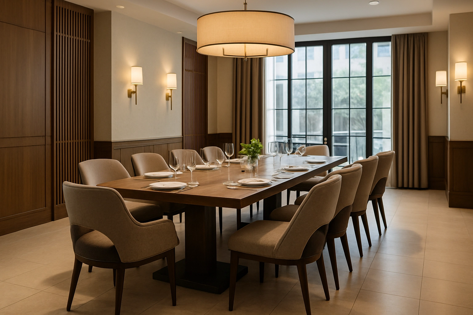 A beautiful, well-proportioned dining room with stylish and comfortable chairs