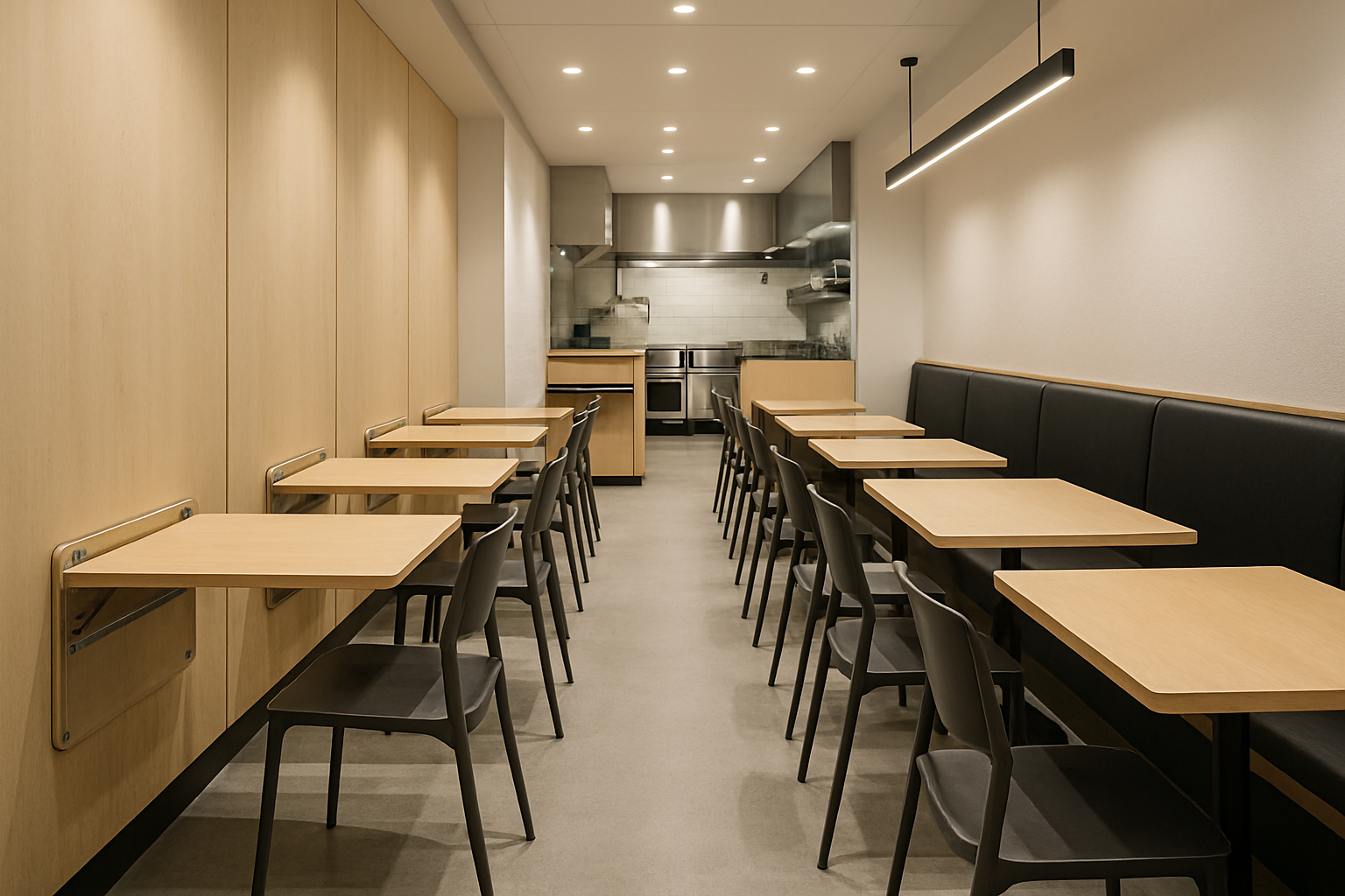 a compact and efficient restaurant interior with smart furniture choices
