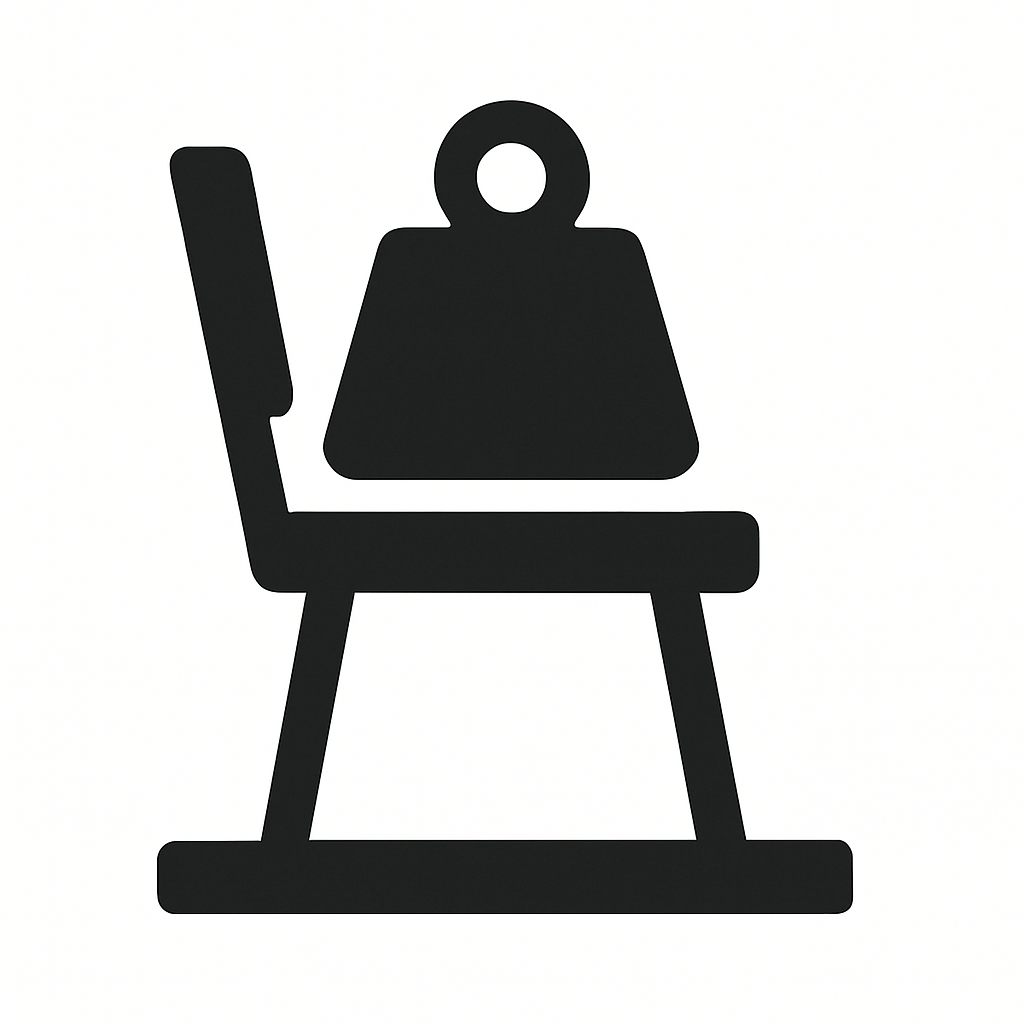 A symbol or icon graphically representing a high weight capacity for a commercial chair